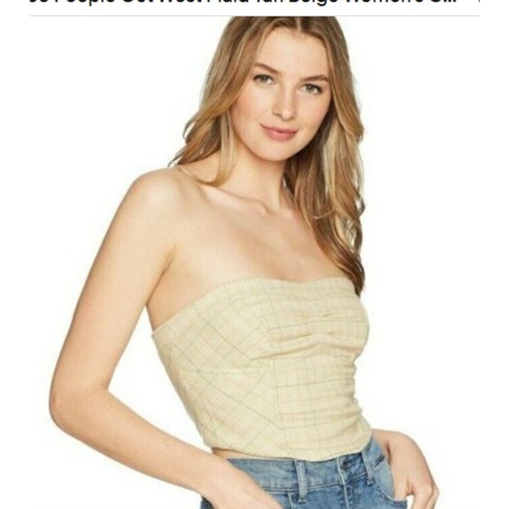 Free people plaid corset top strapless out west western crop tan tube top sz 4 - Picture 11 of 15